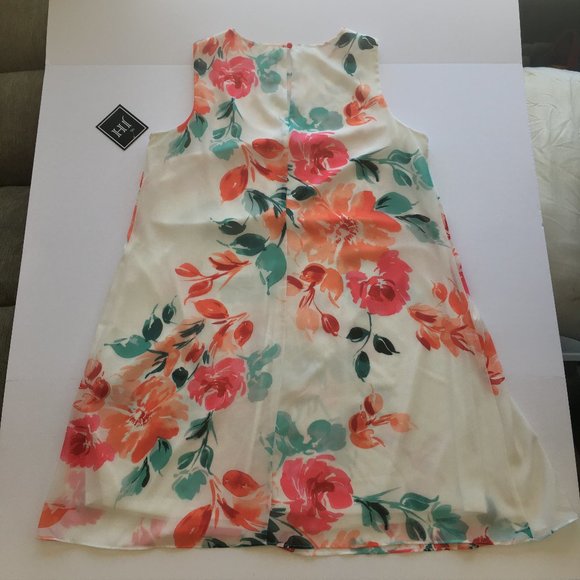 Women Dress Shift 14 Sheer Floral Lined White Muli - Picture 7 of 7